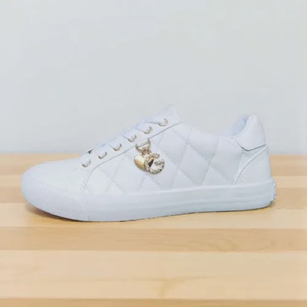 G by Guess White Quilted Sneakers with Gold Charm